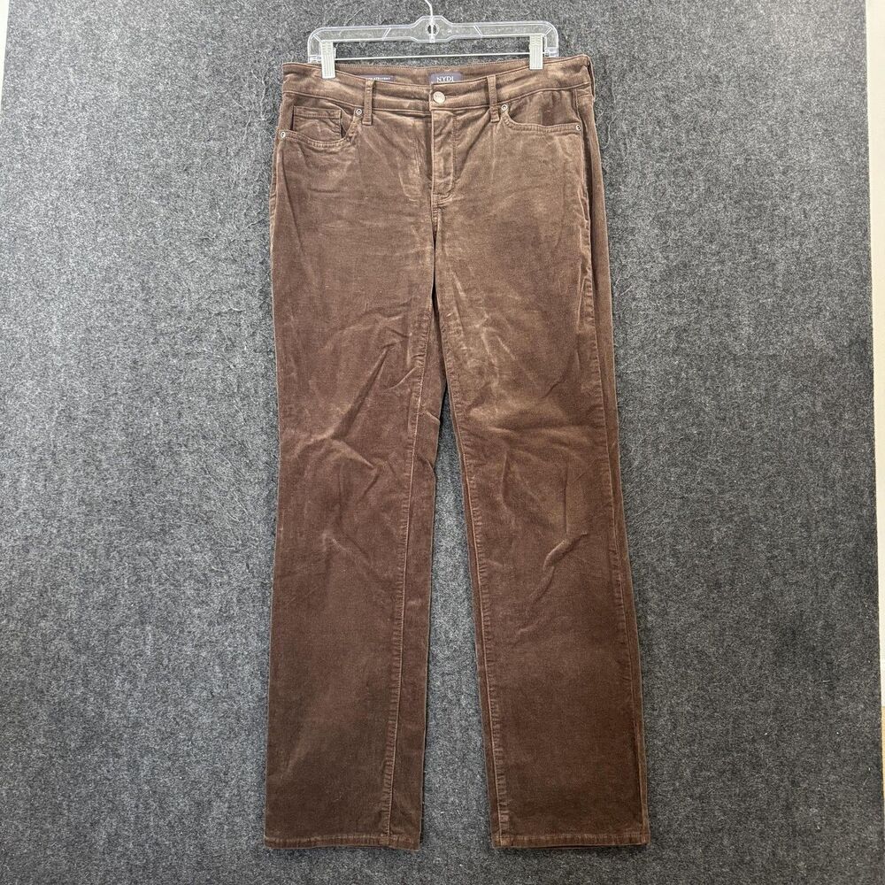 NYDJ Marilyn Straight Pants Women's 8 Brown Coffee Bean Corduroy Lift Tuck